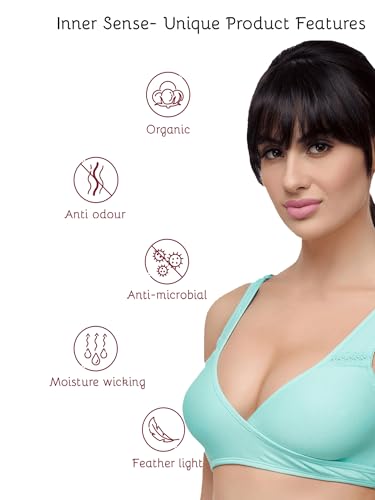 Image of Inner Sense Organic Cotton Bamboo Nursing Bra for Women I Overlap Feeding Bra with High Coverage and Wire-Free Design I Sleep Maternity Wear Without Padding