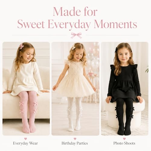 Image of VIKITA Girls Ribbed Tights with Bow - Soft Daily Knitted Leggings