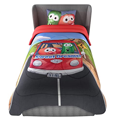 VeggieTales 4 Pc Twin Comforter Set for Girls, Cozy Twin Comforter Set for Boys, Twin Bed Set Includes Pillow Case, Comforter, Fitted Sheet, Flat Sheet, Sweetdreams