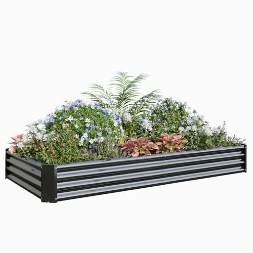 VERFARM Kit de plate-bande surélevée en métal galvanisé, plate-bande surélevée pour jardin, 232 x 113 x 30 cm, kit de plate-bande surélevée pour légumes, fleurs, plantes succulentes, herbes, parterre – vue 8