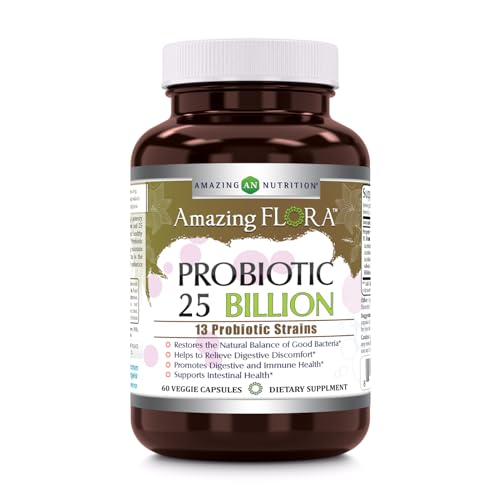 Amazing Flora Probiotic 13 Best Probiotics Strains | 25 Billion | 60 Veggie Capsules Supplement | Non-GMO | Gluten Free | Suitable for Vegetarians | Made in USA