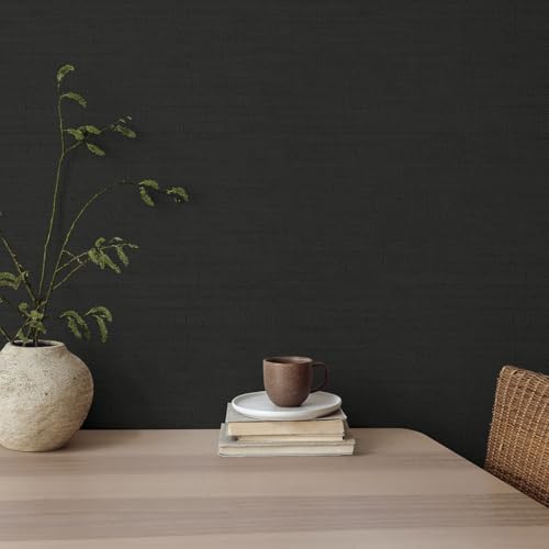 Tempaper Textured Black Horizontal Faux Grasscloth Removable Peel and Stick Wallpaper, 20.5 in X 16.5 ft, Made in The USA by Tempaper - Image 4