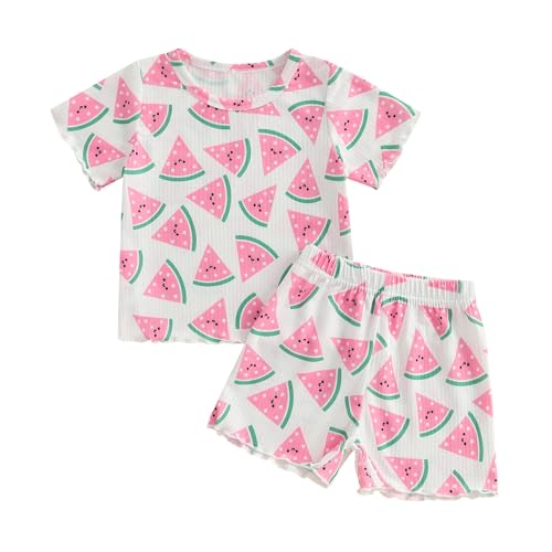 Brvxia Baby Girls Summer Clothes Short Sleeve Watermelon Print Tops Shorts Toddler Cute Outfits 2Pcs Set (Red, 6-12 Months)