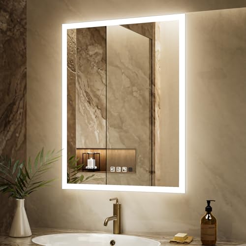 GANPE Espejo de baño LED con Sensor de Movimiento, con Bluetooth, Iluminado Regulable, Espejo de Maquillaje montado en la Pared, antivaho IP44 Impermeable Vertical y Horizontal (70 x 90 cm)