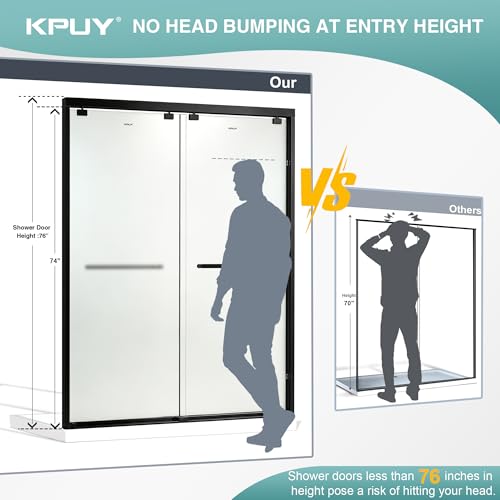 Image of KPUY Double Sliding Frosted Shower Door 61-66 inch W x 76 inch H, Matte Black