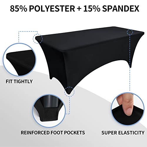 Outdoorlines Fitted Tablecloth Black Table Clothes For 6 Foot Rectangle Table - Elastic Spandex Massage Bed Table Cover, Stretch Wrinkle Free Table Covers For Party, Wedding, Birthday, Banquet, Vendor #TOP3