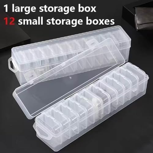 Image of Transparent Jewellery & Accessories Storage Box with Removable Compartments - Multi-Grid Plastic Organizer Case for Earrings, Beads, Rings, Craft Supplies and Small Items Storage (12 box)