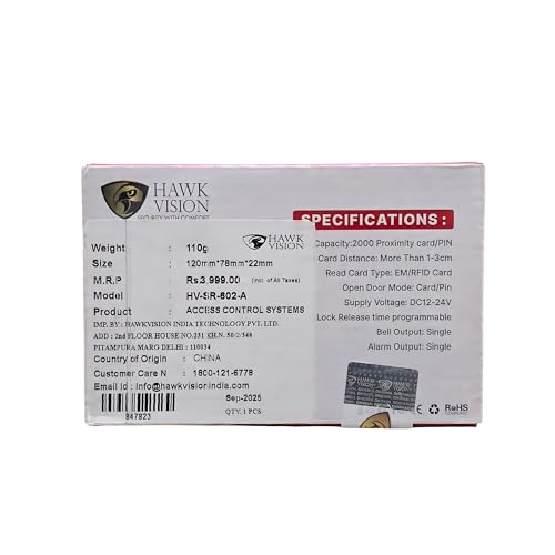 Image of Hawk Vision HV-SR-602A RFID Standalone Access Control | Card & PIN Entry with Anti-Tamper Lock | Secure Door Reader for Offices, Shops, Homes, and Industrial Applications | Easy Smart Setup