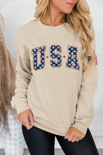 Image of Dressmine Womens USA Shirt Casual Long Sleeve Graphic Tees Knit Crew Neck Sweatshirts Loose Pullover