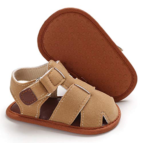 Tcesud Baby Boys Girls First Walkers Summer Sandals Breathable Summer Outdoor Dress Shoes For Newborn Infant Toddler(12-18 Months,Brown)