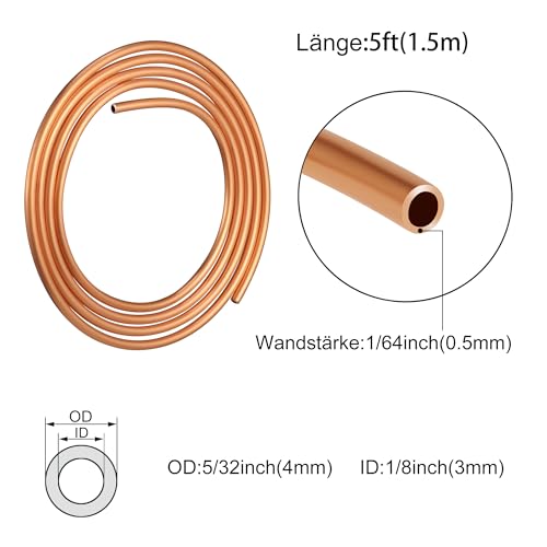 KWOKWEI OD 4mm Weiches Kupferrohr, 1.5M ID 3mm Länge Kupferrohr Rundrohr für Kältetechnik, Generatoren, Stromschienen, Schaltgeräte, Transformatoren usw