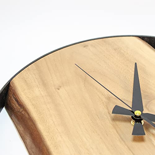 Frenask Solid Wood Wall Clock - 14 Inches Handcrafted Wallclock From Natural Wood With Metal Ring - Unique, Silent, And Non-Ticking - 1.2 Inches In Thick Solid Wood Plate For Living Room #TOP6