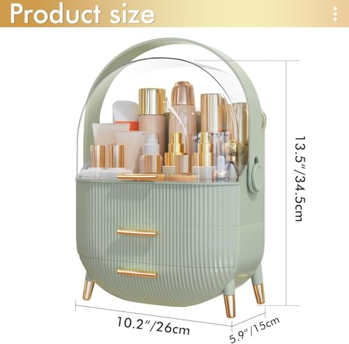 Image of JIALTO Storage Box, Organiser for Makeup & Skincare, Large Makeup Organizer with Dustproof Cover & Drawers, Cosmetic Storage for Dressing Table, Bathroom Vanity Organizer for Lipsticks Perfumes