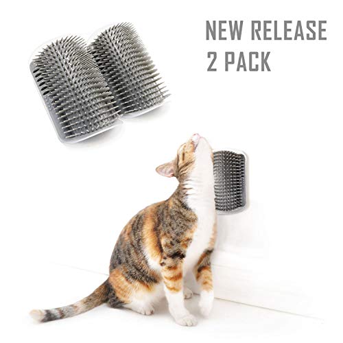 prowithlin [2 Pack] Cat Self Groomer, Cat Wall Corner Massage Comb w/Catnip Cat Softer Massager Toy for Long or Short Fur Cat (Grey)
