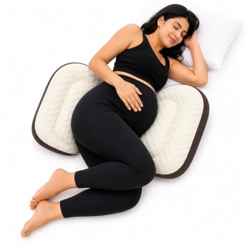 Image of GADDA CO Maternity Pillow for Pregnant Women | Adjustable Dual Pregnancy Wedge Pillow for Belly & Back Support | Butterfly Design Pillow with Hypoallergenic Pure Cotton Cover| Travel Friendly | Coffee