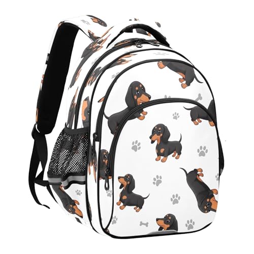15 Inch Kids Backpack for Girls Boys, Cute Black Tan Dachshund Dogs Durable Backpack for Kids2