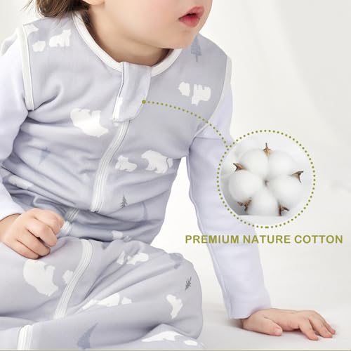 Image of Super Soft 1.5 TOG Sleep Sack, 100% Cotton All Season Warm Baby Wearable Blanket for 6-18 Months, White Bear, Size M