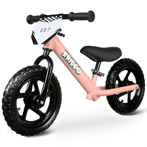 Image of KRIDDO Toddler Balance Bike 2 Year Old, Age 24 Months to 5 Years Old, 12 Inch Push Bicycle with Customize Plate (3 Sets of Stickers Included), Steady Balancing, Gift Bike for 2-3 Boys Girls, Pink