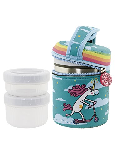 Katuki Saguyaki - Termo Infantil Para Sólidos 1L con Funda de Neopreno Turquesa y 2 Contenedores Interiores