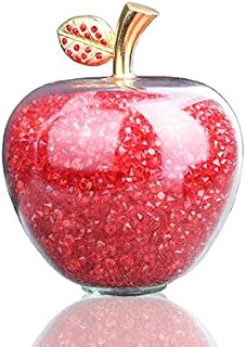 H&D HYALINE & DORA Crystal Red Apple Paperweight with Golden Leaf,Glass Fruit Paperweight for Home Wedding Decoration