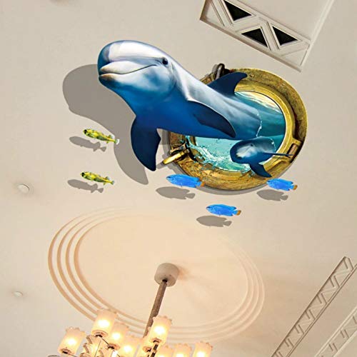 Ocean World Wall Stickers, 3D Blue Dolphin 3D Shark Broken Wall Stickers Tropical Fish Diy Wall Decals Art Decor For Kids Boys Bedroom Playroom (Color 3) #TOP3