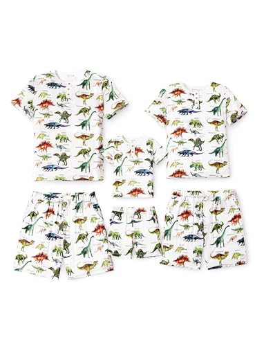 PATPAT Family Matching Pjs Short Sleeve Dinosaur Print Tops and Shorts Sleepwear 2 Piece Lounge Set Mommy and Me Pajamas Matching Set Casual Couples Pajamas Sets Adults Dinosaur Pjs for Women S