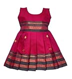 AMBA COLLECTION BOUTIQUE Girl's Traditional Ethnic Wear NarayanPeth Butti Design Sleeveless Frock Pink