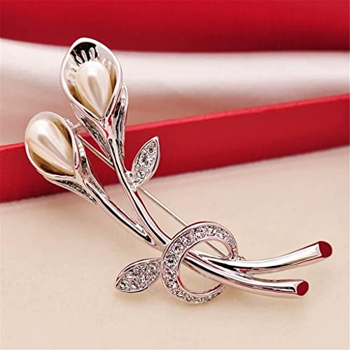Broche tulipe vintage en fausses perles pour veste haute couture