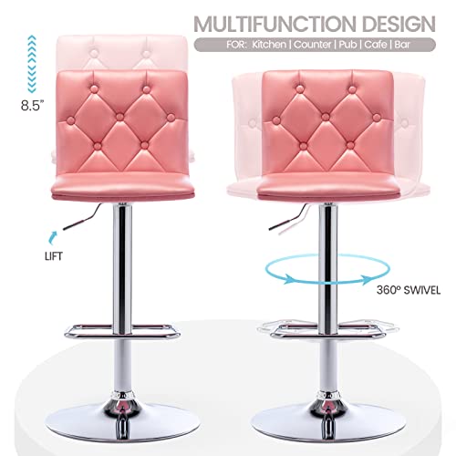 Brage Living Tufted Adjustable Bar Stools, Modern Pu Leather Swivel Airlift Barstools With Back, Armless Counter Height Bar Chairs For Kitchen Dining Pub Cafe Set Of 2 (Pink) #TOP4