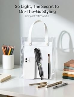 LANDOT Mini Brosse Lissante, Fer à Lisser Portable 2 en 1, Revêtement Ionique Céramique, Résultats Lissés Brillants Sans Frisottis, Idéale Cheveux Courts-Mi-Longs, Voyage & Domicile