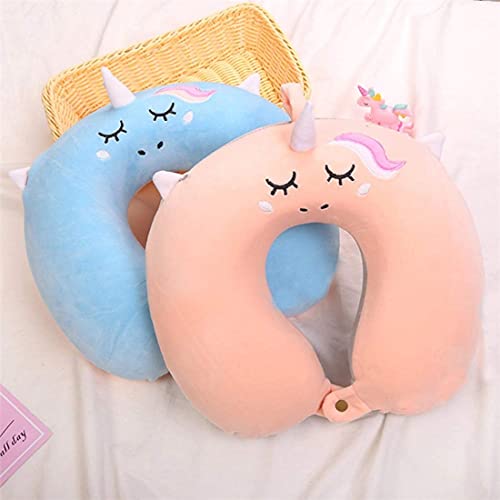 Image of DC DECORIO Kids Travel Pillow,Unicorn Fiber with,U-Shaped Airplane, Car Flight Head Neck Support Pillow for Adults Toddler Children,Boys,Girls (Pink)