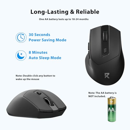 Redragon Wireless Mouse, 2.4GHz Ergonomic Optical Mouse with USB Receiver, 24 Months Battery Life, 5-Level 4000 DPI, 6 Button Computer Mouse for Laptop, Windows, Mac, PC, Chromebook - Image 7