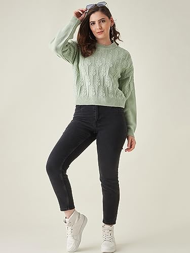 Image of Modeve Self Design Round Neck Casual Women Crop Top Sweater||Winterwear||