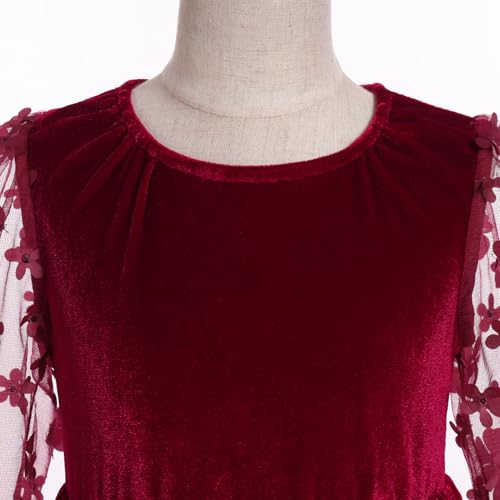 IBTOM CASTLE Velvet Dress for Girls 3D Flower Christmas Dress Mesh Sleeve Princess Party Dress Birthday Outfits Fall4