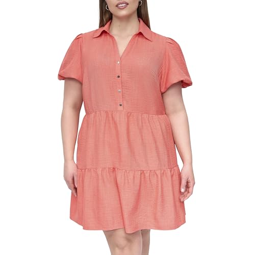 Robe courte DKNY femme col chemise manches bouffantes jupe volants robe d'été chic