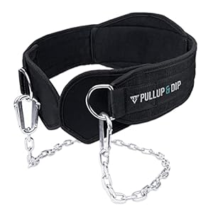 PULLUP & DIP Belt with Chain and 3 x Carabiners, Dip Belt Including Neoprene Flaps as Clothing Protection, Weight Belt, Weighted Belt, Pull-Up Belt for Calisthenics, Weight Training, Bodybuilding