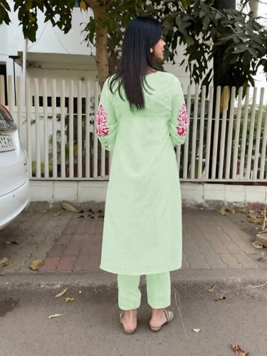 Image of GoSriKi Kurta Sets for Women Viscose Embroidered | Kurta Pant Dupatta Set | Straight Kurti Set for Women | Round Neck 3 /4 Sleeve Ethnic Suit | Designer Indian Kurti Outfit with Pants