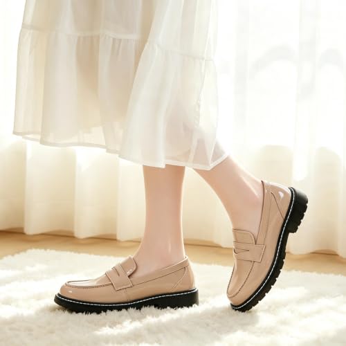 Image of Black Penny Loafers for Women, Shiny Comfortable Dress Work Shoes