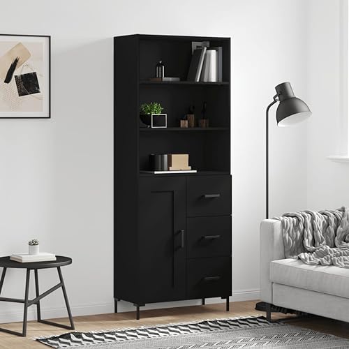 BOWEKAM Home & Garden-Highboard negro 69,5 x 34 x 180 cm, elección de muebles de madera