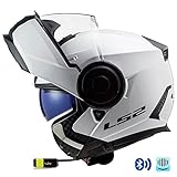 LS2 FF902 Scope Twiins HF3 Bluetooth-Intercom Integrado - Casco de Moto Modular + Pinlock Blanco - Casco con Visor Solar Homologado ECE (L)