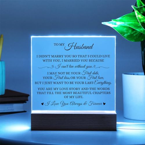 Placa acrílica con texto en inglés «To My Husband I Can't Live Without You», cuadrada LED, la mejor idea de regalo de cumpleaños y Navidad para marido, regalo romántico para marido, placa de mensaje