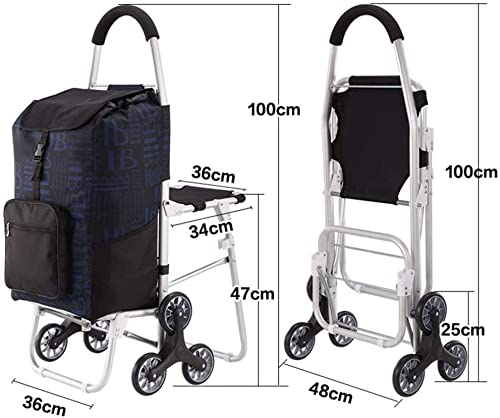 FGDFGDG Einkaufswagen Mit Sitzhocker, Einkaufstrolley 6 Räder, Aluminium-Einkaufswagen, Senioren, Lebensmitteleinkauf… – Bild 5