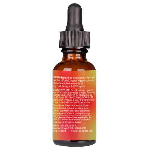 Eclectic Institute Kids Herbs Lemon Balm, Lemon Flavor | Calming And Nervous System Support | 1 Fl Oz (30 Ml) #TOP3