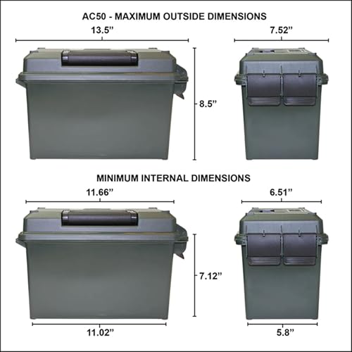 Image of MTM AC50C-40 Ammo Can, 50-Caliber, Heavy-Duty Dual Latching System, Rugged Polypropylene Plastic, O-Ring Seal System, Water Resistant, Bulk Ammo Storage, USA Made, Black