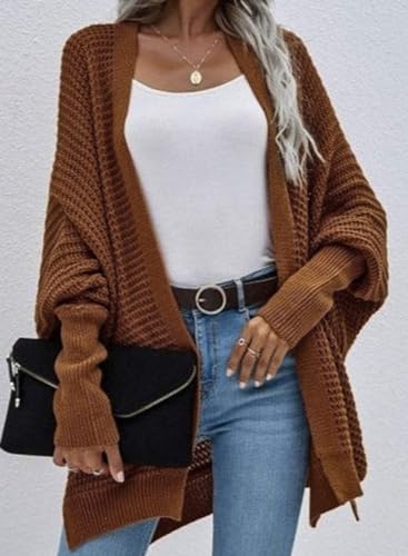 Dokotoo Women's 2025 Fashion Casual Oversized Open Front Batwing Long Sleeve Chunky Knit Cardigans Sweaters Outerwear Coats2