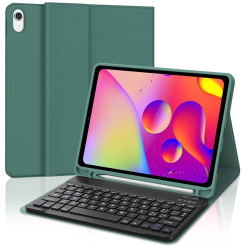 Funda con teclado para iPad 11 y 10 generación de 10.9 pulgadas con bluetooth español verde oscuro