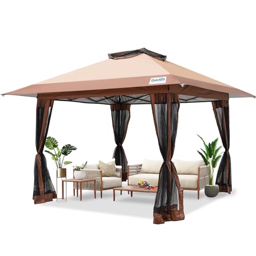 Quictent 13’x13′ Pop up Gazebo Canopy Tent, One Person Set up Portable Instant Folding Shelter, Outdoor Canopy Tent with Extra Shade for Backyard, Patio, Party