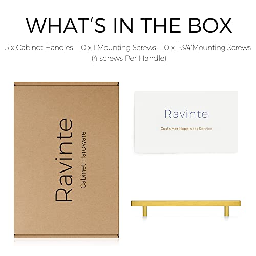 Image of Ravinte 5 Pack 10 inch Square Cabinet Pulls Brushed Brass Stainless Steel Kitchen Cupboard Dresser Handles Cabinet Handles 10 inch Length, 7-1 /2 inch Hole Center