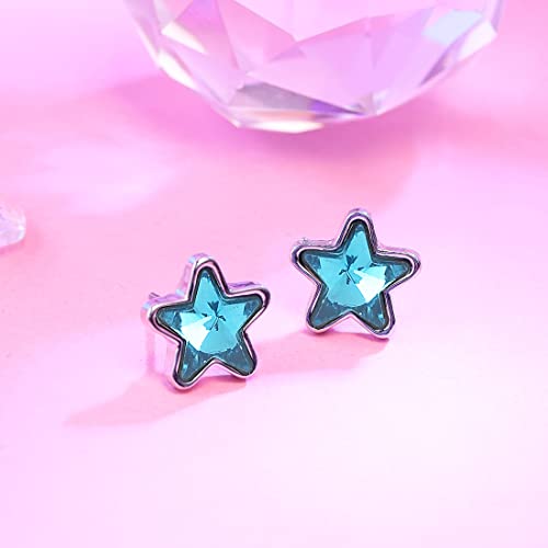 Crystal Star Stud Earrings Silver Tone