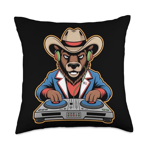 Dj Bear Cowboy Mixing Beats Wild West Throw Pillow